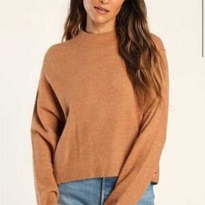 Lulu's Tan Crew Neck Sweater Soft Knit Relaxed Fit